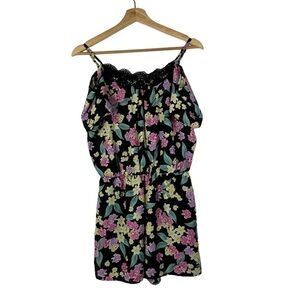 Decree Black Pastel Floral Cold Shoulder Romper M